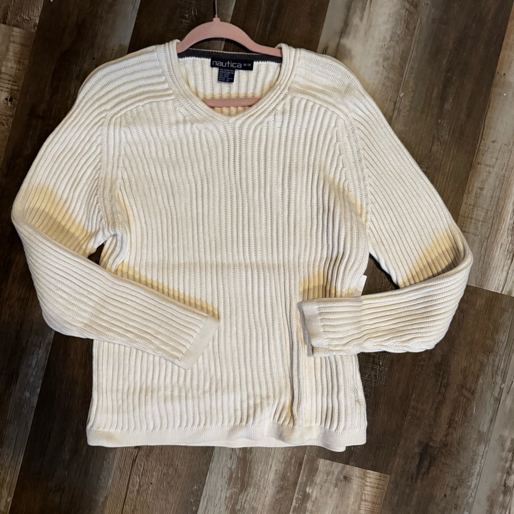 Nautica Men's white Sweater, 100% cotton, vintage 90s, Made in Hong Kong - Picture 7 of 10